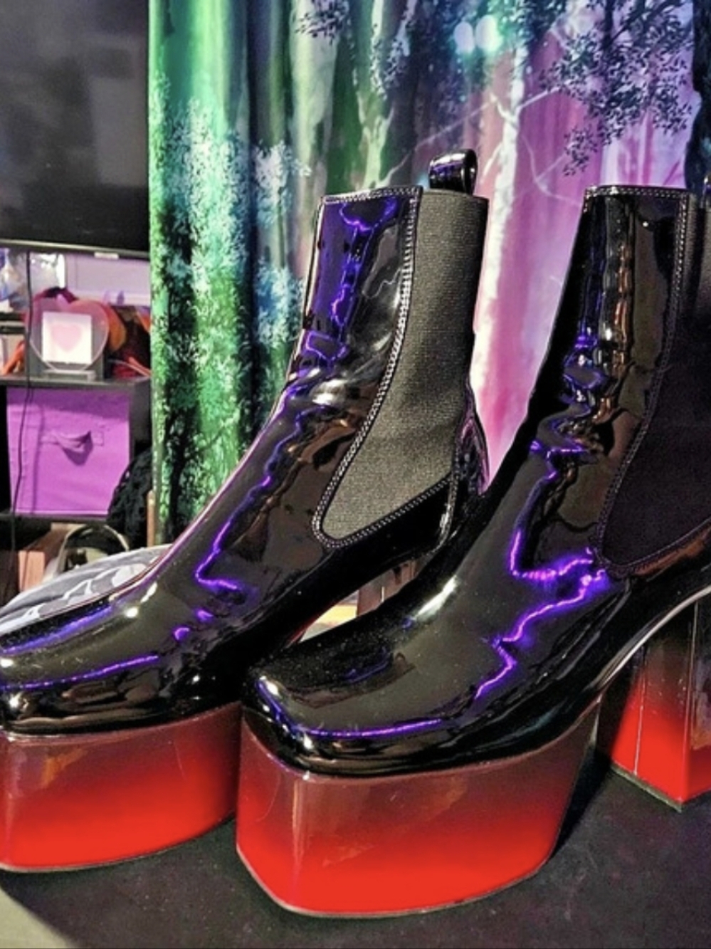 Midnight Hour Black And Red Ombre Platform Boots With Spikes